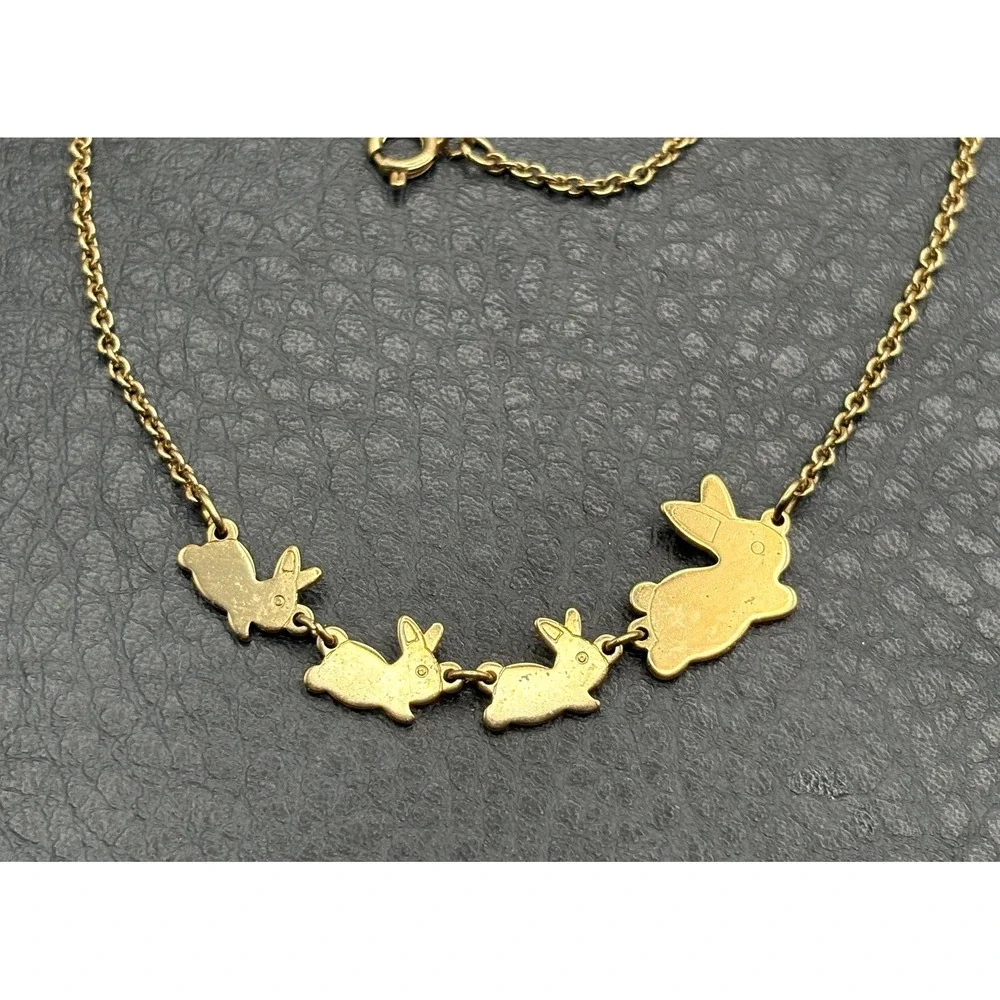 Avon Vintage Rare Family Of Bunnies Mom And Babies Bunny Necklace Gold Tone 15
